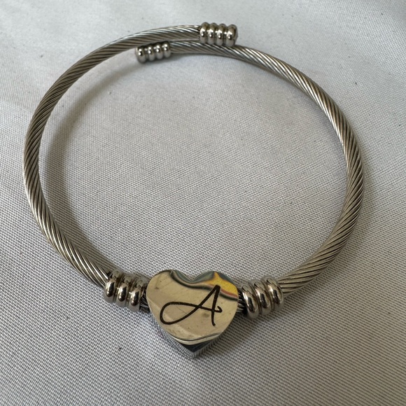 Silvertone coiled bracelet with heart initial A - Picture 1 of 3